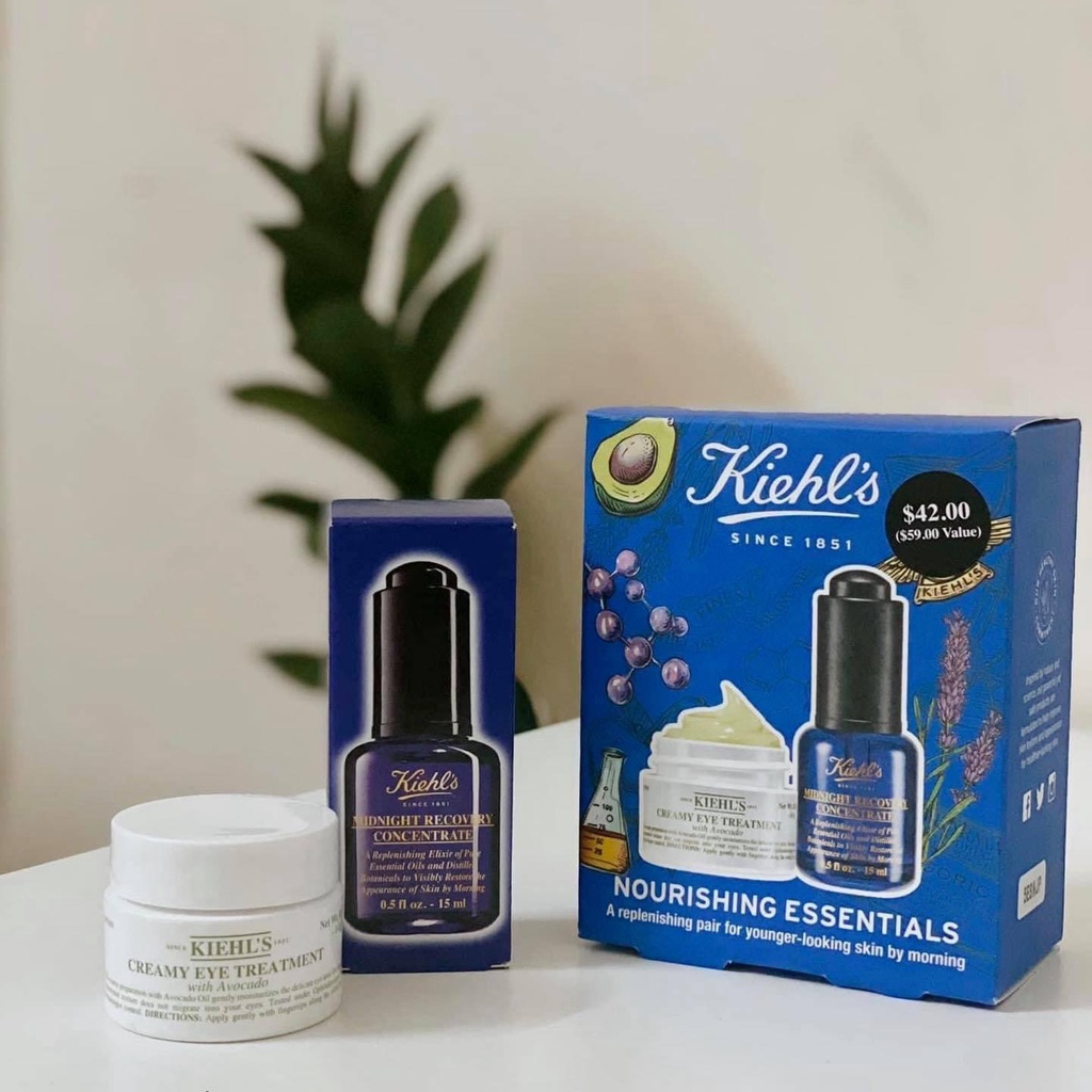 Set dưỡng da Kiehls Nourishing Essentials (Kem mắt bơ + Serum Midnight)