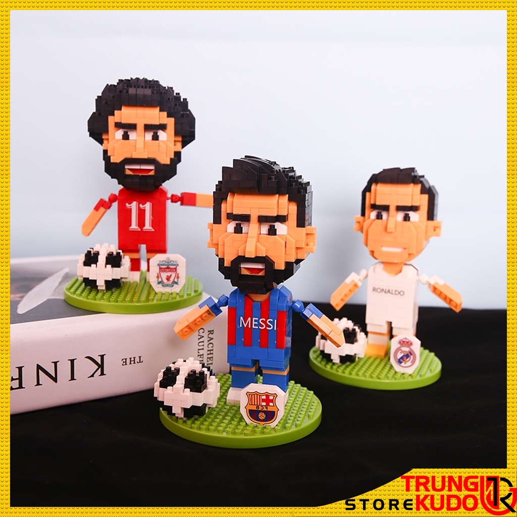 Mô hình Ronaldo Messi và các cầu thủ bóng đá dạng Đồ chơi xếp hình Neymar, Van Dijk, Salah làm quà tặng, đồ decor