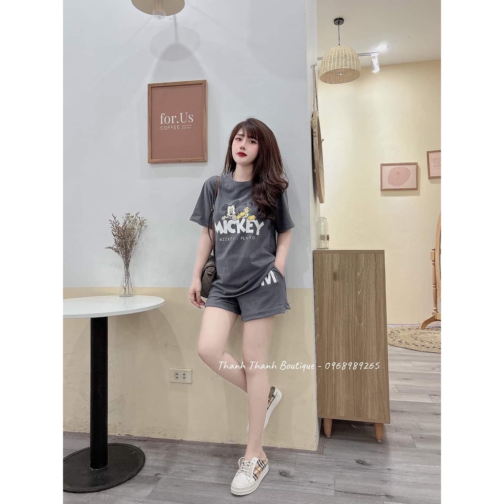 ❤️CÓ BIGSIZE ĐẾN 85KG❤️ Đồ bộ nữ hình chuột Mickey thun cotton co giãn, Set đồ nữ quần đùi fullsize (43-85kg) B02