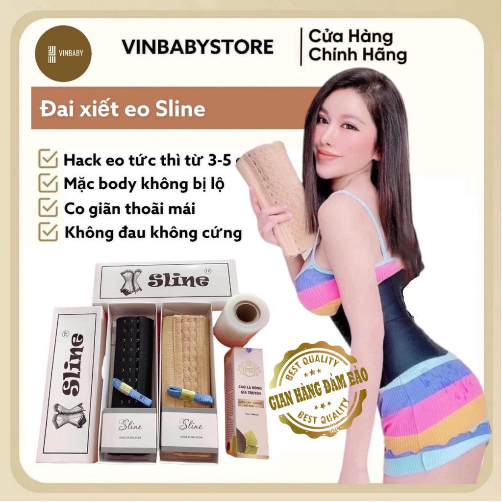 🌟(Chính Hãng) Đai nịt bụng siết eo SLINE 24cm/28cm (Full box)