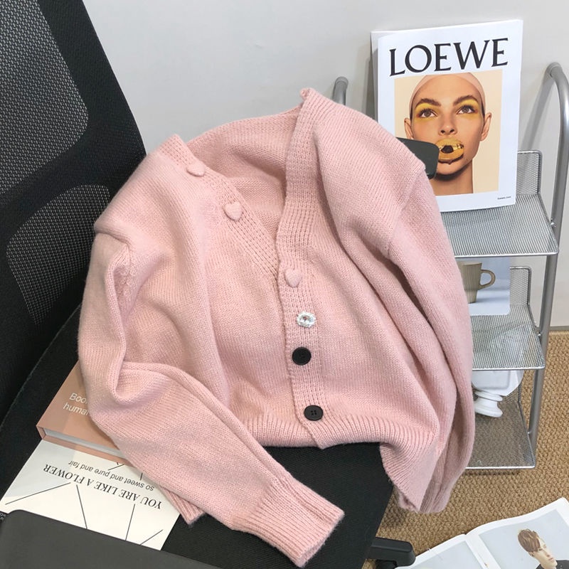 Áo Khoác cardigan Dệt Kim Cổ Chữ V Màu Trơn Đính Nút Thời Trang Thu Đông Mới