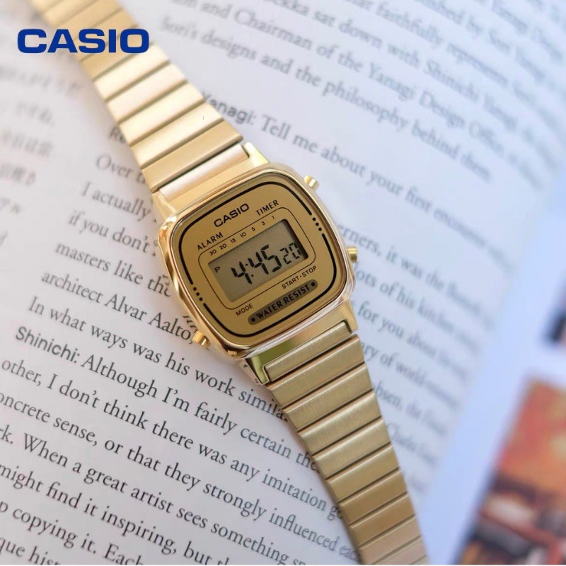 Đồng hồ nữ Casio điện tử chính hãng mặt vuông chống nước 3ATM , dây kim loại -LA670