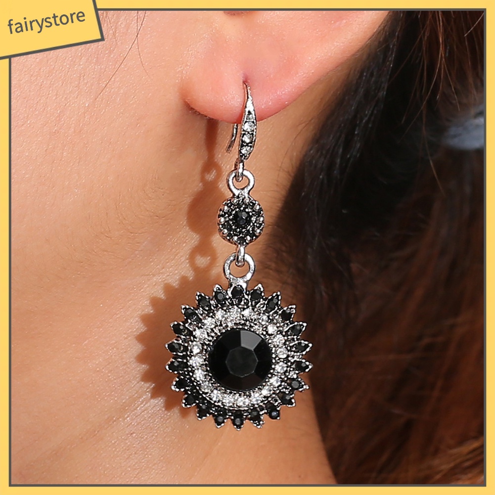 Bông Tai Phối Đá Ruby Giả Hình Hoa Hướng Dương