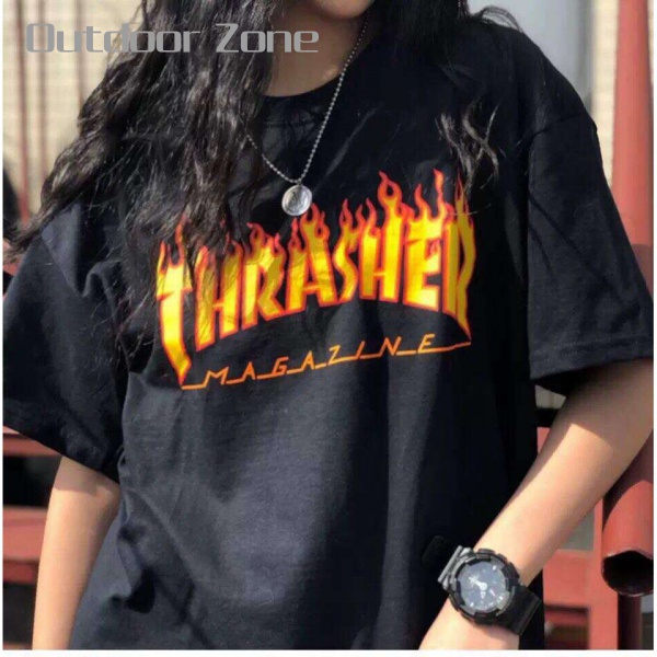 Outdoor zone Thrasher T shirts skateboard tide trasher magazine flame causal tee men women top