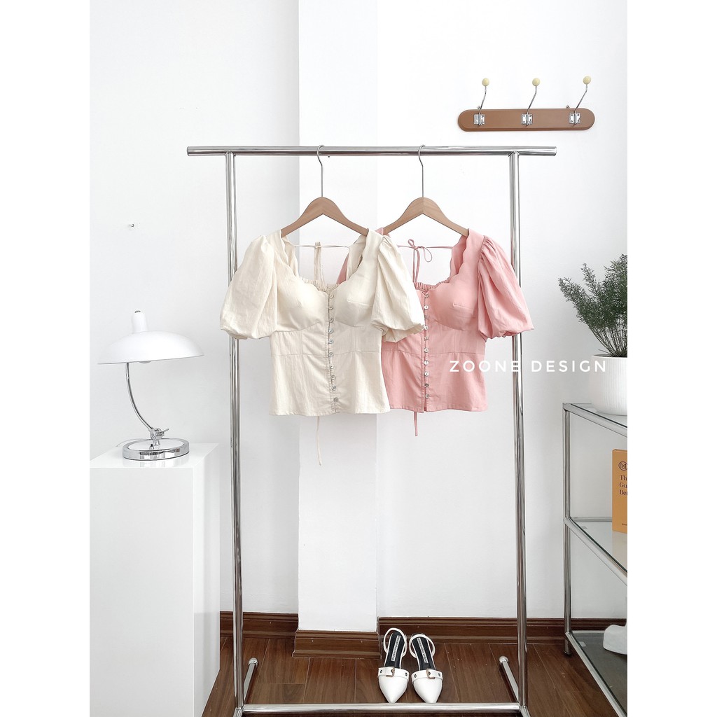 Áo Kiểu Nữ Ngắn Tay, Tay Bồng, Cổ Lượn Có Cup Ngực - A21501