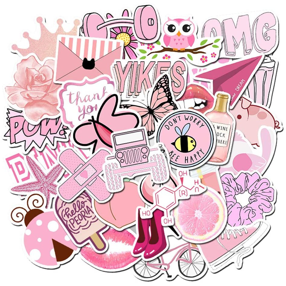 Sticker pink màu hồng trang trí vali, mũ bảo hiểm, guitar, ukelele, laptop, macbook, điện thoại… ảnh dán màu hồng