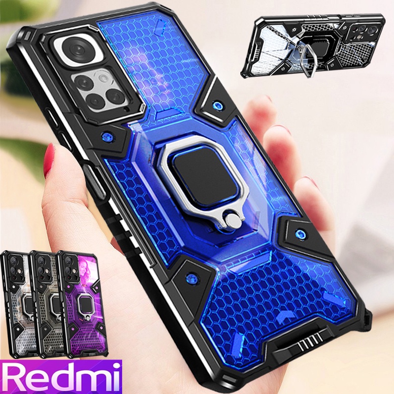 Redmi Note 11 Pro Note 11S Note 10 Pro Note 10S Note 9S 9 Pro Redmi 10 9T 9C 9A Vỏ bọc giáp cứng chống va đập sang trọng với chân đế kim loại xoay