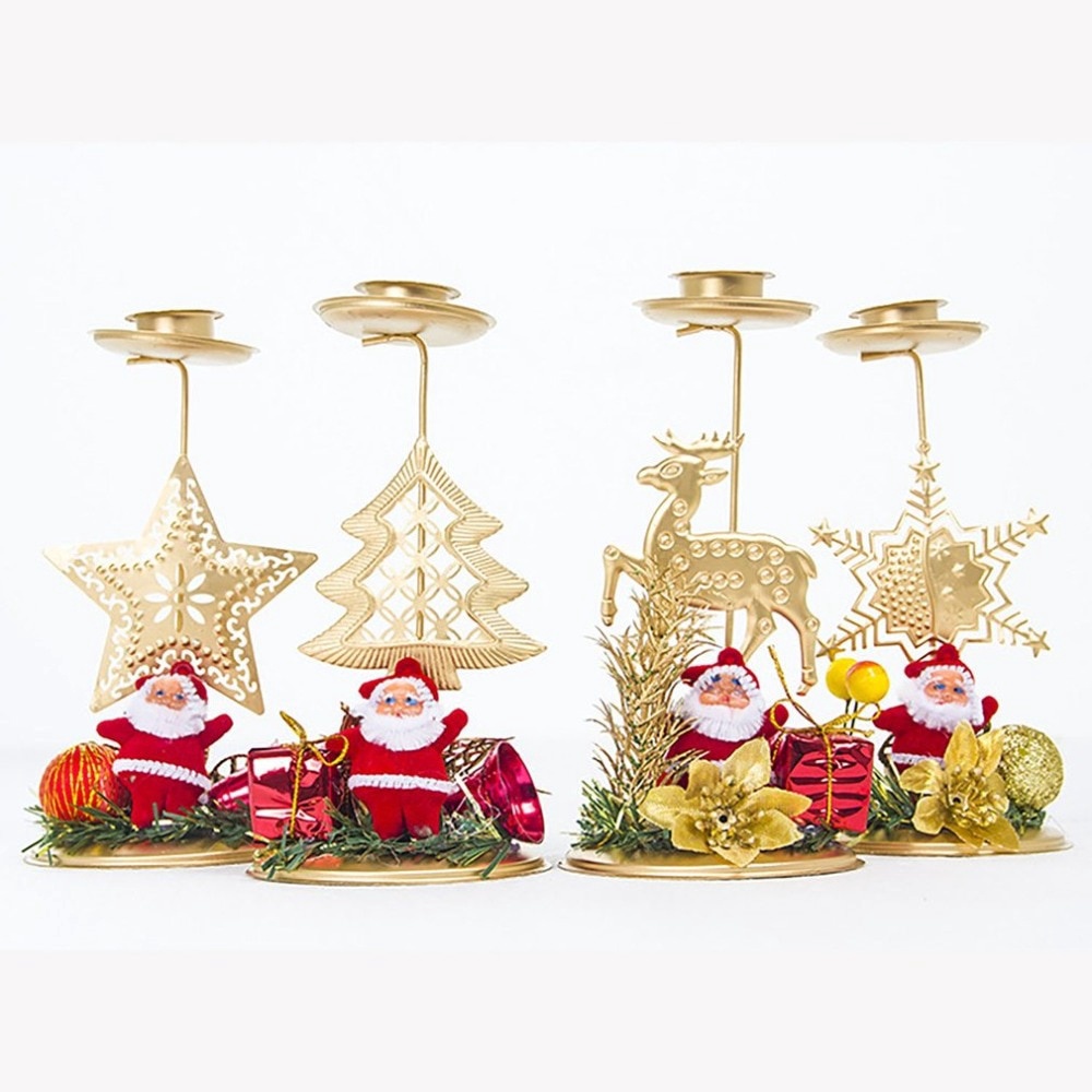 Giá Đỡ Nến Hình Ông Già Noel / Bông Tuyết / Ngôi Sao / Tuần Lộc Bằng Sắt Để Bàn Trang Trí Giáng Sinh
