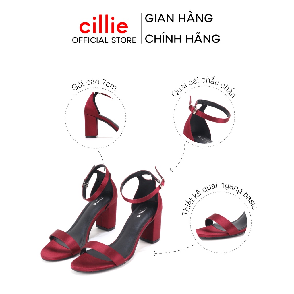 Giày Sandal Cao Gót Cillie Đế Vuông 7p Giày Đi Tiệc Bọc Vải Satin Thanh Lịch Sang Trọng 1007