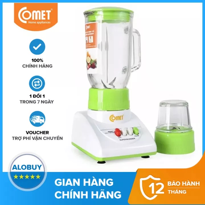 Máy xay sinh tố 2 cối thủy tinh chống trầy chịu lực Comet CM9986 (Xanh) HÀNG CTY BH 1 ĐỔI 1