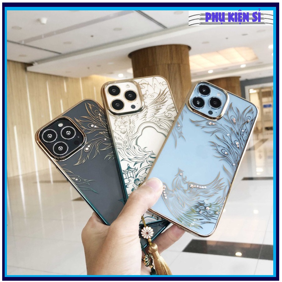 Ốp hình PHƯƠNG HOÀNG đính đá iPhone 13 , 13 Pro ,13 Pro max