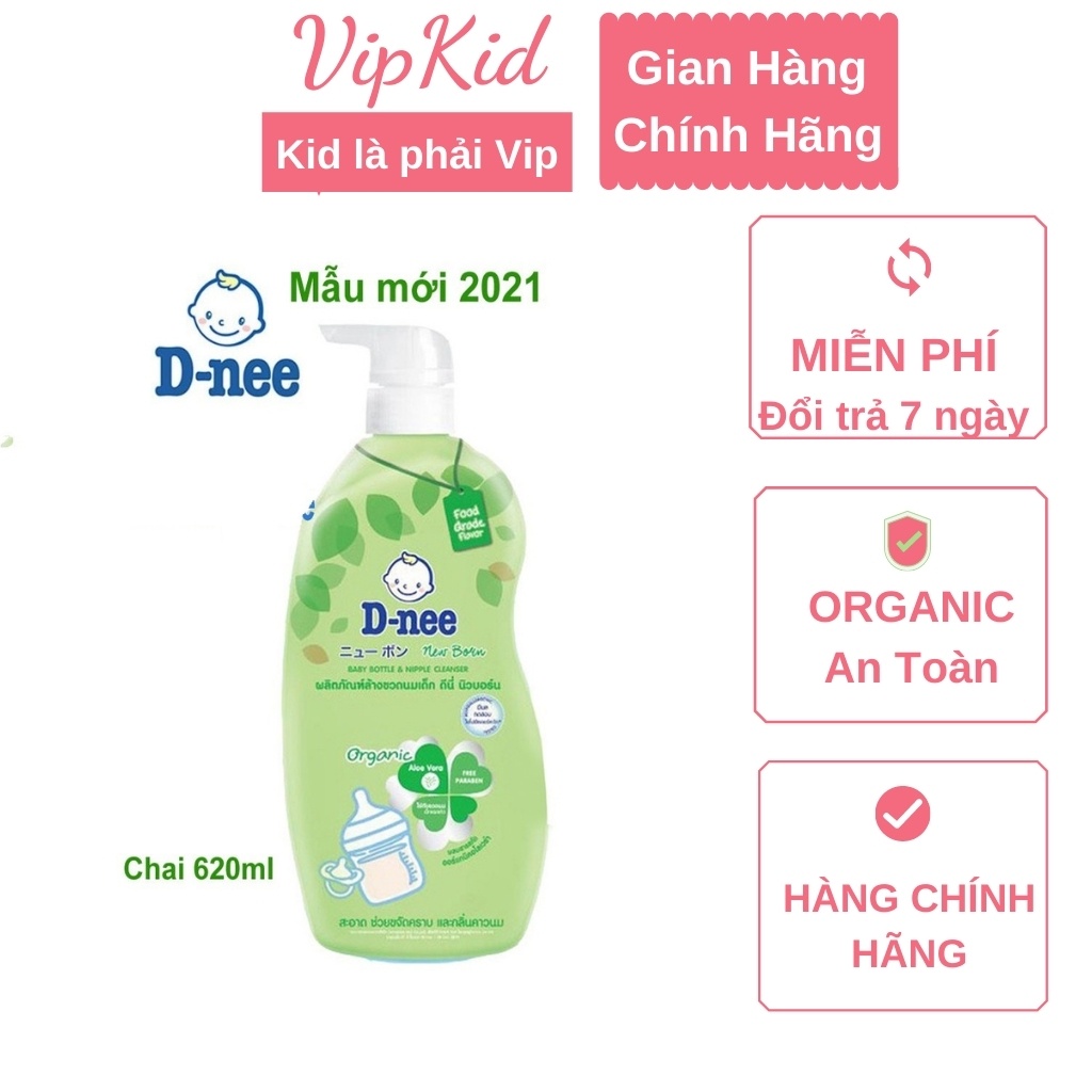 Nước rửa bình sữa, máy hút sữa, núm ti, rau củ Dnee an toàn cho bé dạng chai 620ml nhập khẩu thái lan/ VIPKID