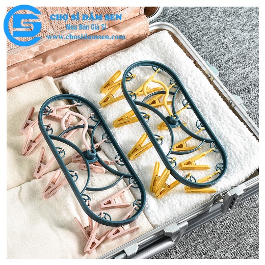 Móc treo Vớ nhựa xoay 360 độ kèm 12 móc chống gió, Móc phơi đồ lót, quần áo đa năng G269-Moctreovo-Ovan