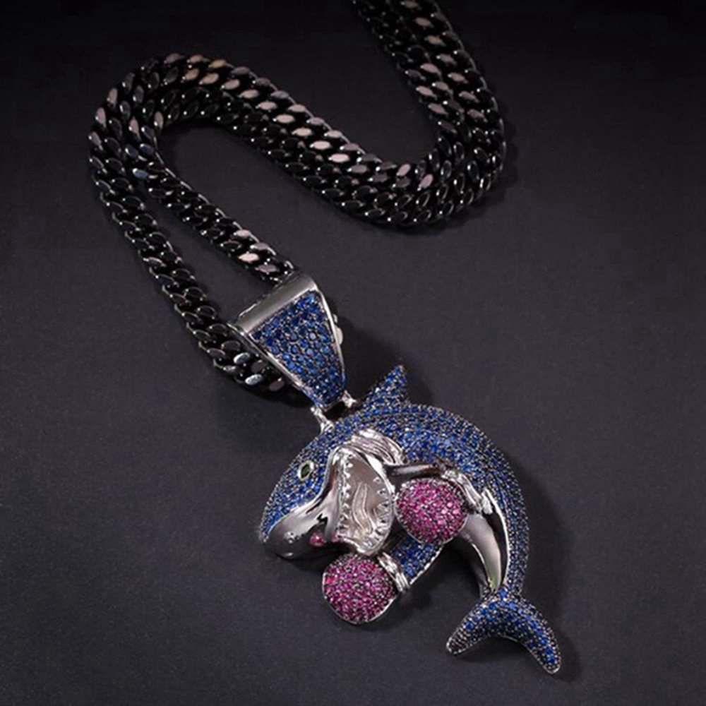 Hoạt Hình Dây Chuyền Mặt Hình Cá Mập Đính Đá Zircon Phong Cách hip hop