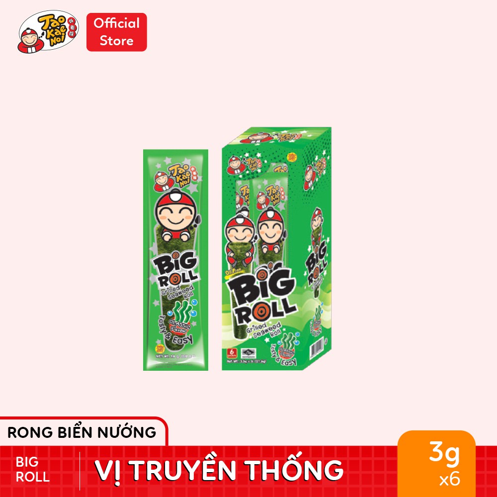 [COMBO 5 VỊ] Snack Rong Biển Taokaenoi BIG ROLL (3g/gói) x 5 hộp (Truyền Thống, Cay, BBQ, Mực)