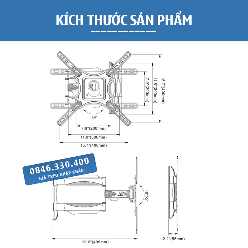 Giá treo tivi NB P40 / P4 32 - 43 - 50 - 55 - 60 inch - Xoay góc đa năng - Chính Hãng NorthBayou [ Rẻ Hơn NB P6 ]