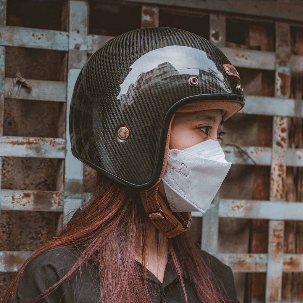Mũ Bảo Hiểm 3/4 Cao Cấp Bulldog Heli Carbon - Phong Cách Cổ Điển