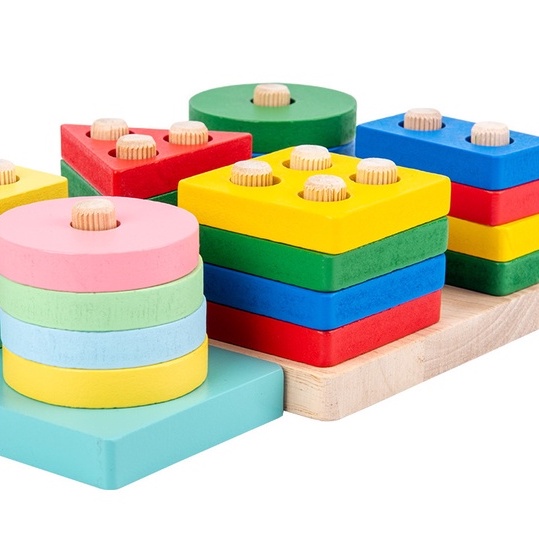Đồ chơi xây dựng 4 khối cột Màu sắc khác nhau Hình dạng giáo dục xếp chồng bằng gỗ Autumn063