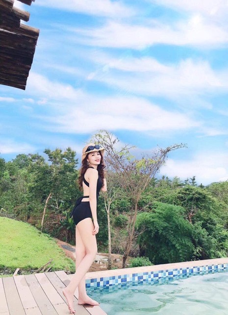 Bộ bơi bikini đi biển khoét ngực cột eo kín đáo