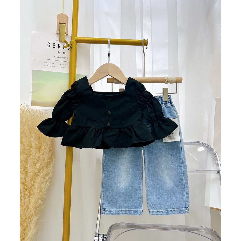 Quần áo đi chơi sành điệu bé gái, set size nhỡ áo thô hàn và quần ống suông sành điệu cho bé