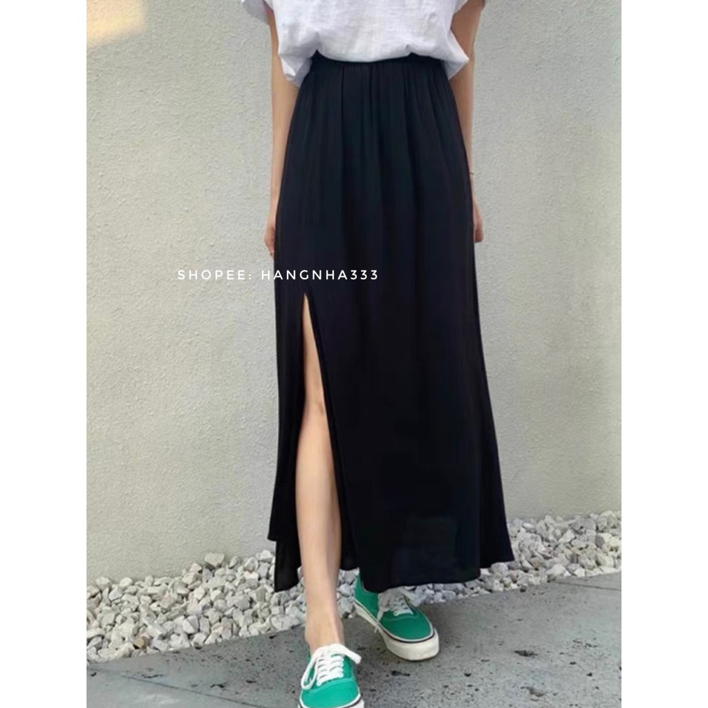 CÓ SẴN || Chân váy xẻ tà voan dáng dài basic trendy Ulzzang
