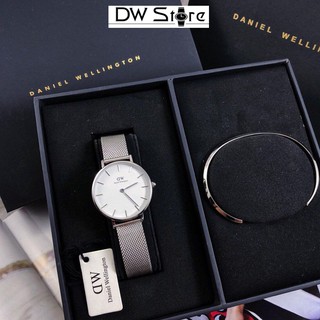 Đồng hồ Dây Lưới Nam/Nữ D//W Classic Petite- Dây Bạc Mặt Trắng - Đủ Size cho Nam và Nữ