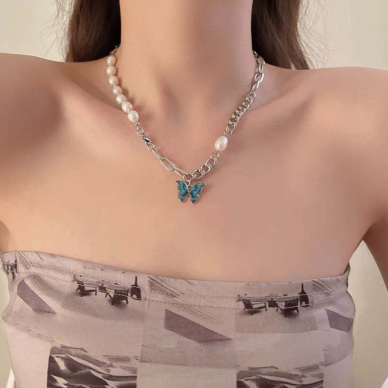 Dây Chuyền Mặt Hình Bướm Đính Ngọc Trai Nhân Tạo Thời Trang Cá Tính