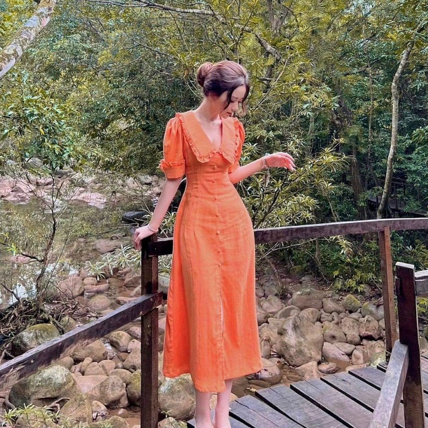 [HCM] Đầm Nữ Dự Tiệc Cổ Bèo Xẻ Tà Nút Bọc Cao Cấp Thời Trang Nữ Sam Closet Free Size 40-55kg