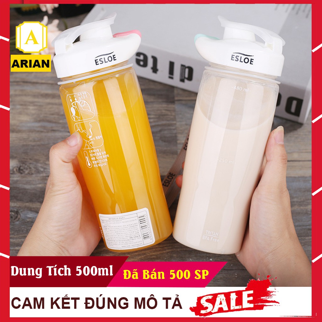 [ RẺ VÔ ĐỊCH ] Bình Nước Nhựa ESLOE Chất Liệu Tritan Cao Cấp Tiêu Chuẩn BPA FREE Trong Suốt Có Quai Xách Dung Tích 500ml