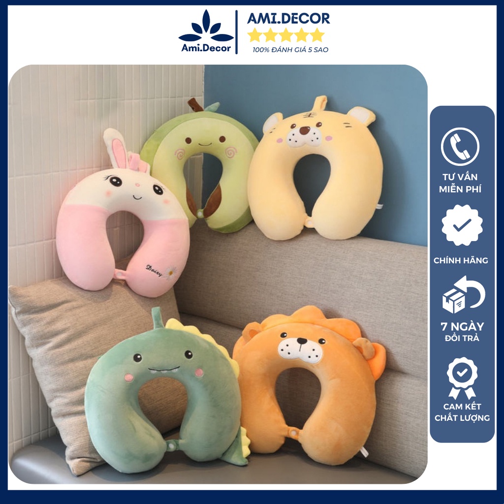 Gối cổ chữ U văn phòng, đi du lịch chống mỏi vai ngáy, gối U chất liệu nỉ nhung và bông gòn mềm mịn có cúc bấm