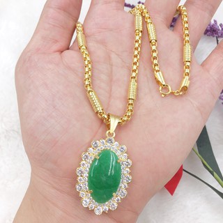 Dây chuyền nữ dây chữ cong ống trúc kèm mặt xanh đính đá cao cấp Nora