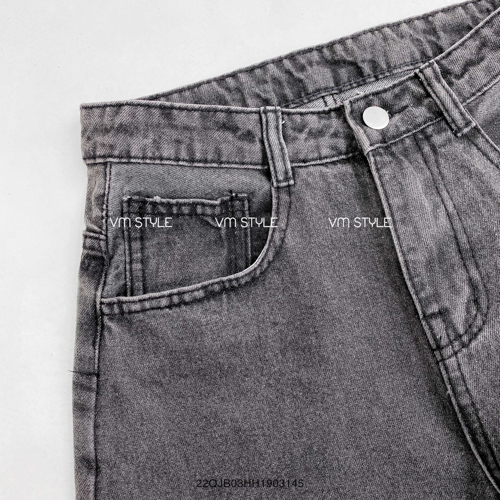 Quần jean baggy nữ đen VM Shop trơn lai thường, quần bò lưng cao thời trang ulzzang 080 22QJB03HH1903
