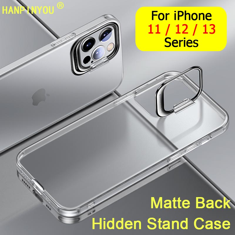 Ốp điện thoại TPU mềm + PC mặt nhám siêu mỏng bảo vệ máy ảnh có giá đỡ cho iPhone 13 12 Mini 11 Pro Max