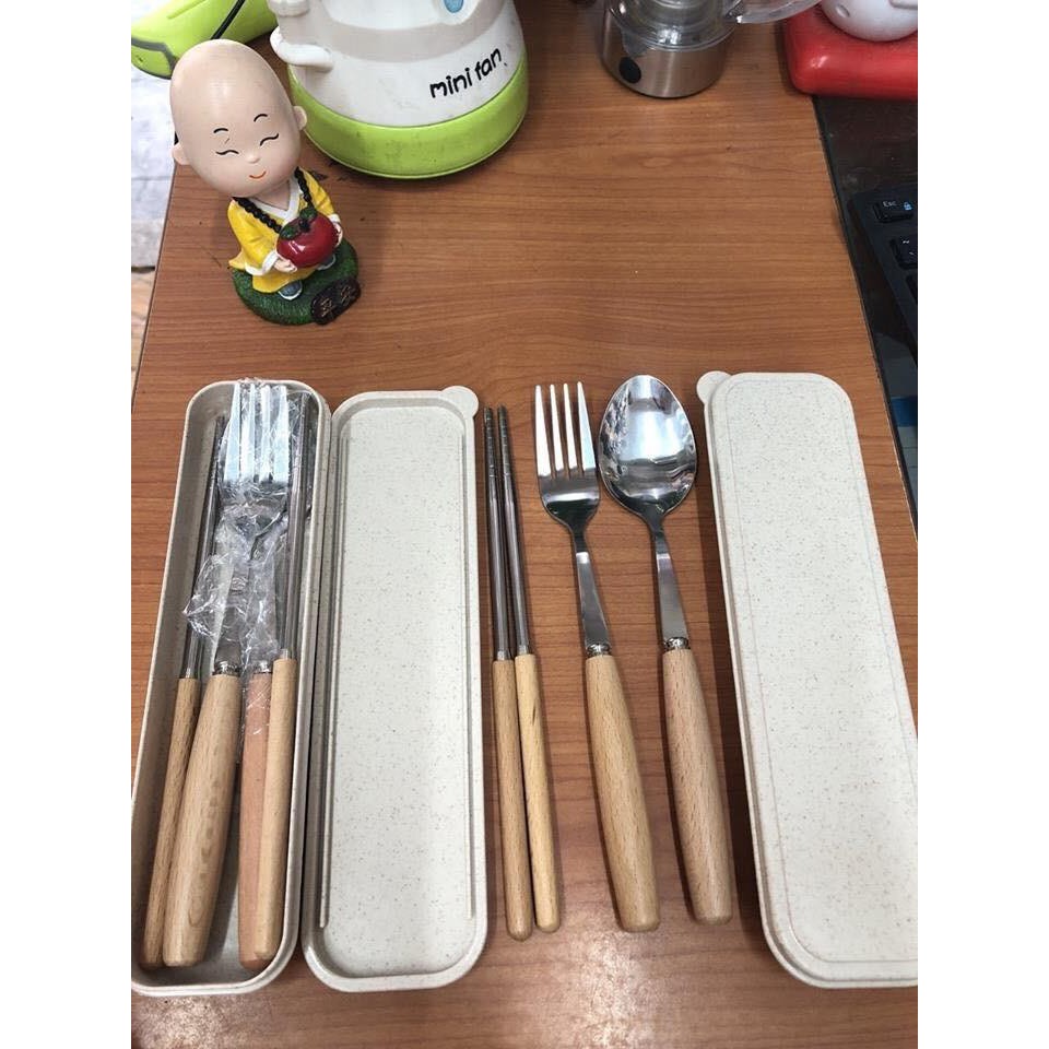 Bộ đũa thìa lúa mạch cán gỗ