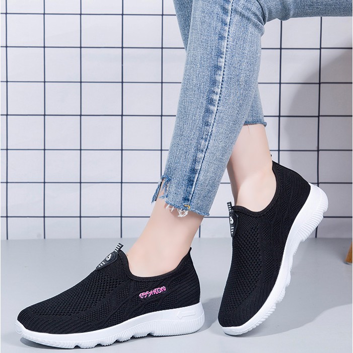 Giày Lười Thể Thao Nữ , Giày Sneaker Nữ Không Dây 201 [Sản Phẩm Hot] Thoải Mái Êm Chân Thoáng Khí Màu Đen Hồng