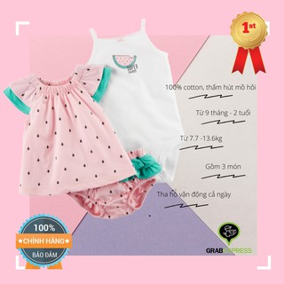 Bộ Carter Bé Gái Hàng Mỹ Xách Tay 100% Cotton Co Giãn Set Trang Phục 3 Món