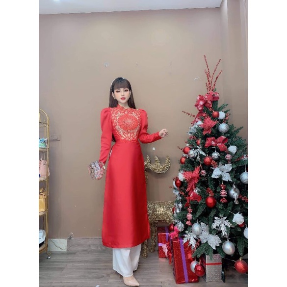 Áo dài cách tân tay phồng kèm quần