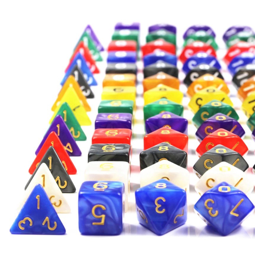 Bộ 7 viên xúc xắc xí ngầu đa diện D4, D6, D8, D10, D12, D20, D100, xúc xắc chơi Dungeons & Dragons (DnD)