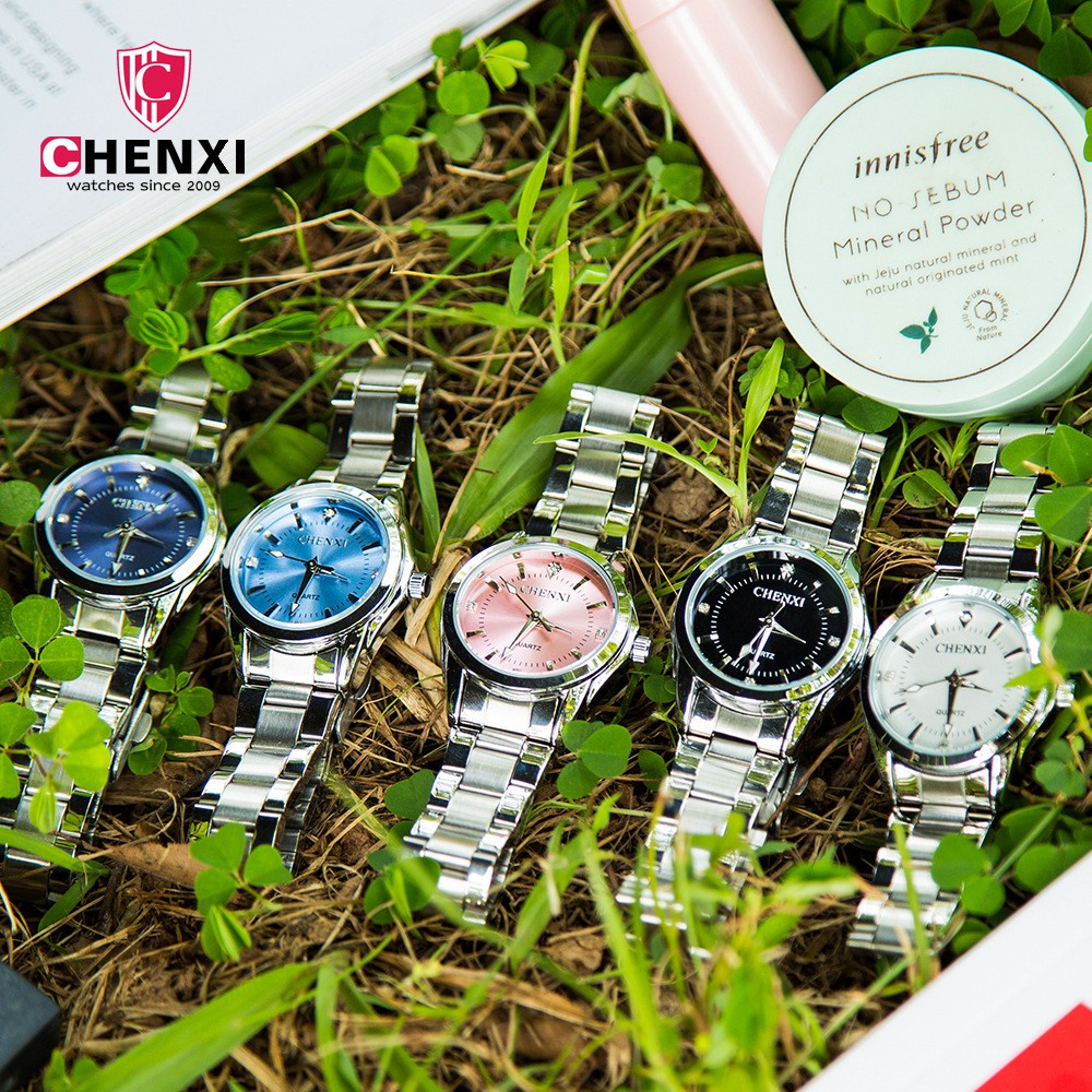 Đồng Hồ Analog Máy Quartz Nữ Đính Hột Xoàn Dây Thép Không Gỉ Chenxi