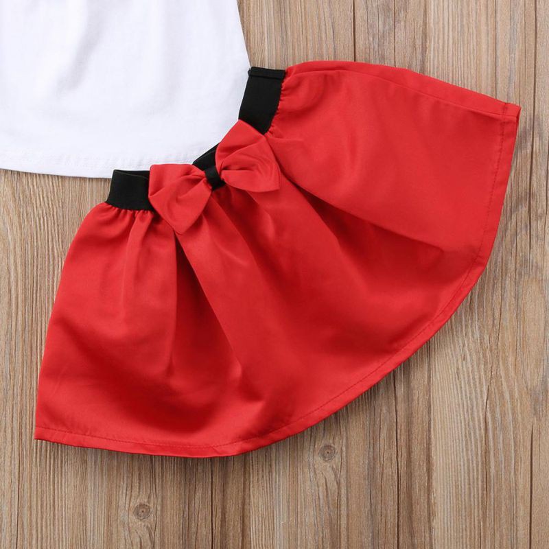 Bộ áo trễ vai in hoa + Chân váy ngắn cho bé gái