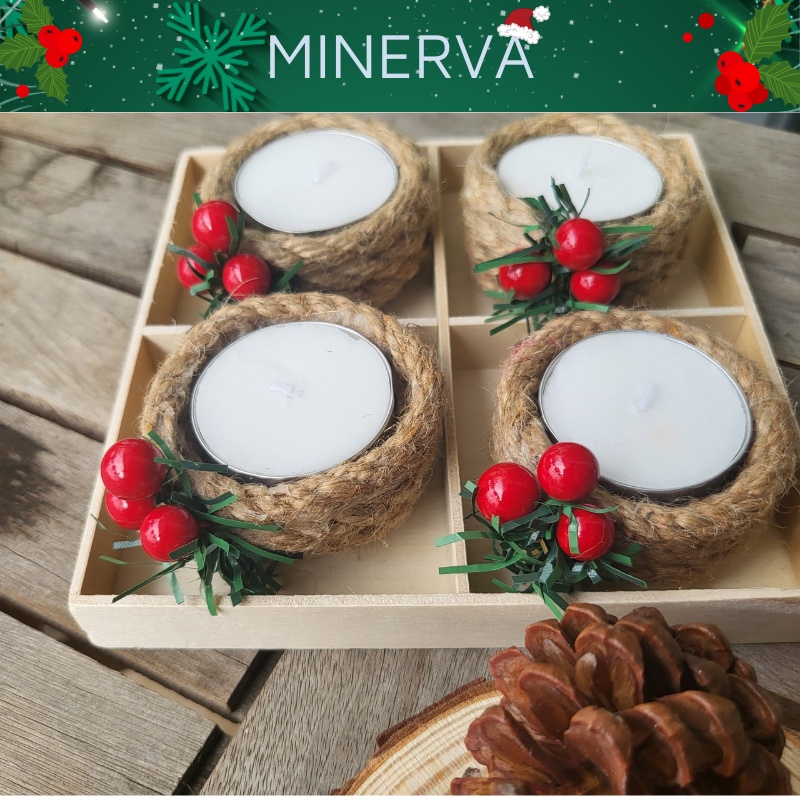 [TẶNG KÈM NẾN] Đế nến tealight handmade làm từ dây thừng phong cách giáng sinh , trang trí Christmas , trang trí nhà cửa
