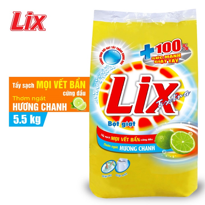Bột giặt Lix Extra hương chanh 5.5Kg (EC550)