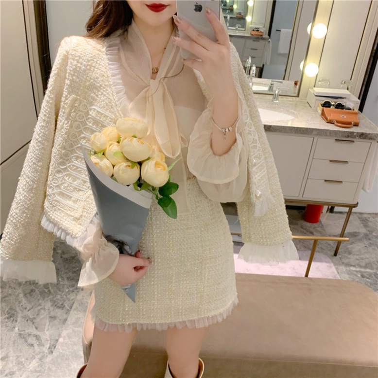 Set dạ tweed phối ren siêu xinh phong cách tiểu thư hàng Quảng Châu cao cấp_hàng ORDER | BigBuy360 - bigbuy360.vn
