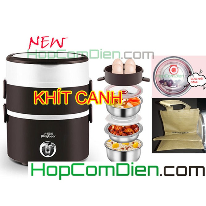 Hộp cơm inox 3 khay khít canh Playbear DFH-2019