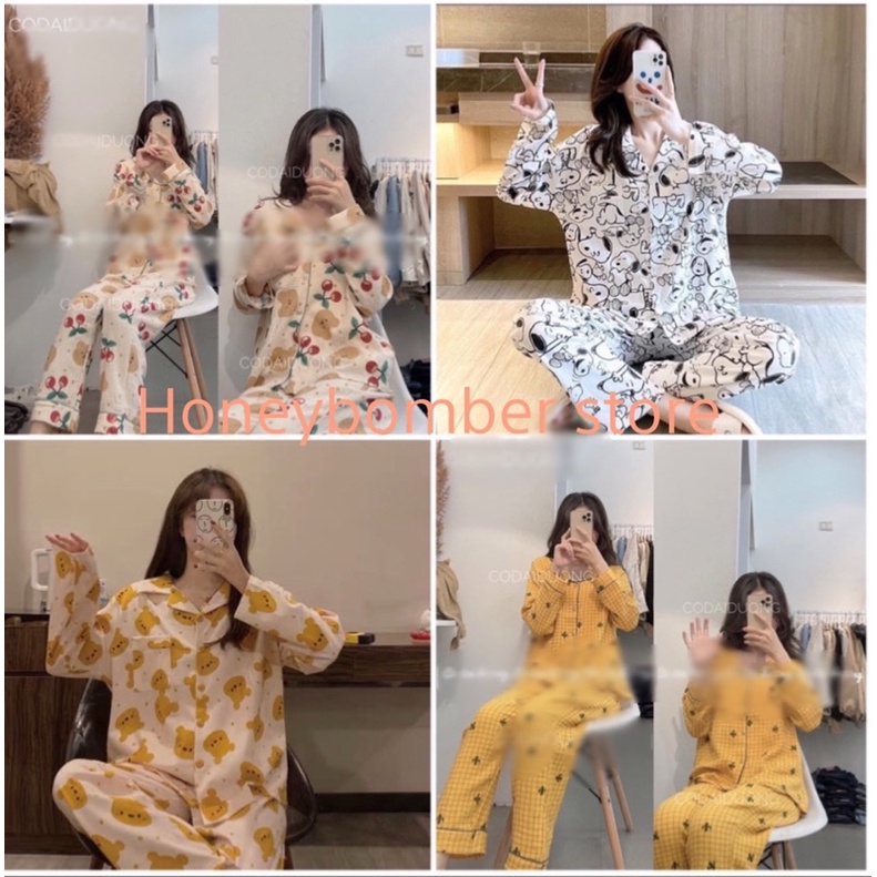🔥FREESHIP🔥Set đồ bộ Pizama dài ngộ nghĩnh🌸