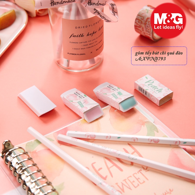 Gôm tẩy siêu sạch ít vụn có mùi quả đào AXPN0793 chính hãng M&G, tẩy sạch sẽ không bui, chất liêu cao su tự nhiên