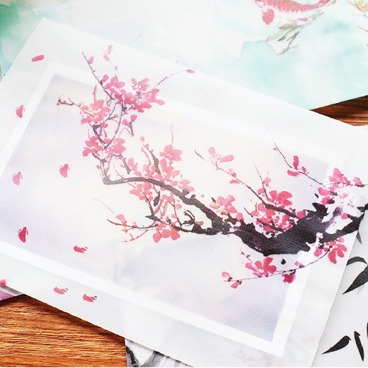 Bộ 2 phong bì giấy mờ trong suốt họa tiết Vintage xinh xắn (PB04)