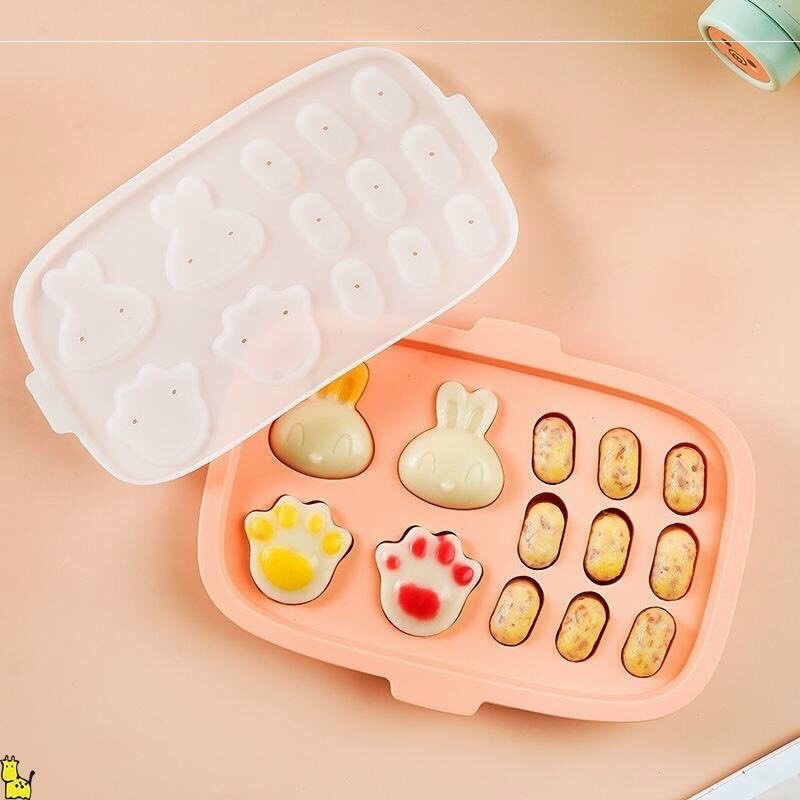 Khuôn silicon chế biến đồ ăn dặm, làm bánh,xúc xích, bánh flan, hấp trứng có nắp đậy cho bé ăn dặm