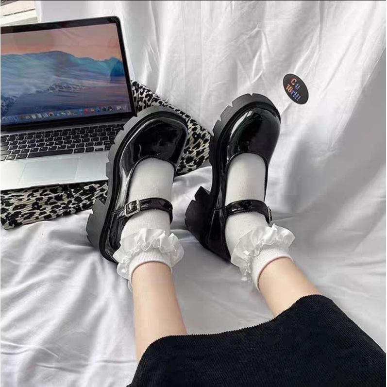 Giày lolita búp bê da bóng trơn đế thấp 5cm oder taobao