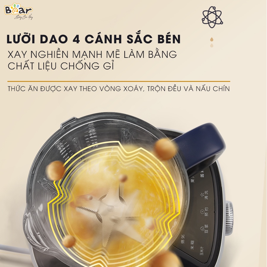 Máy Nấu Sữa Hạt Bear Đa Năng 1,5L Chống Ồn Cao Cấp, Xay Nấu Sữa Hạt, Xay Sinh Tố Tiện Lợi PBJ-B06S2